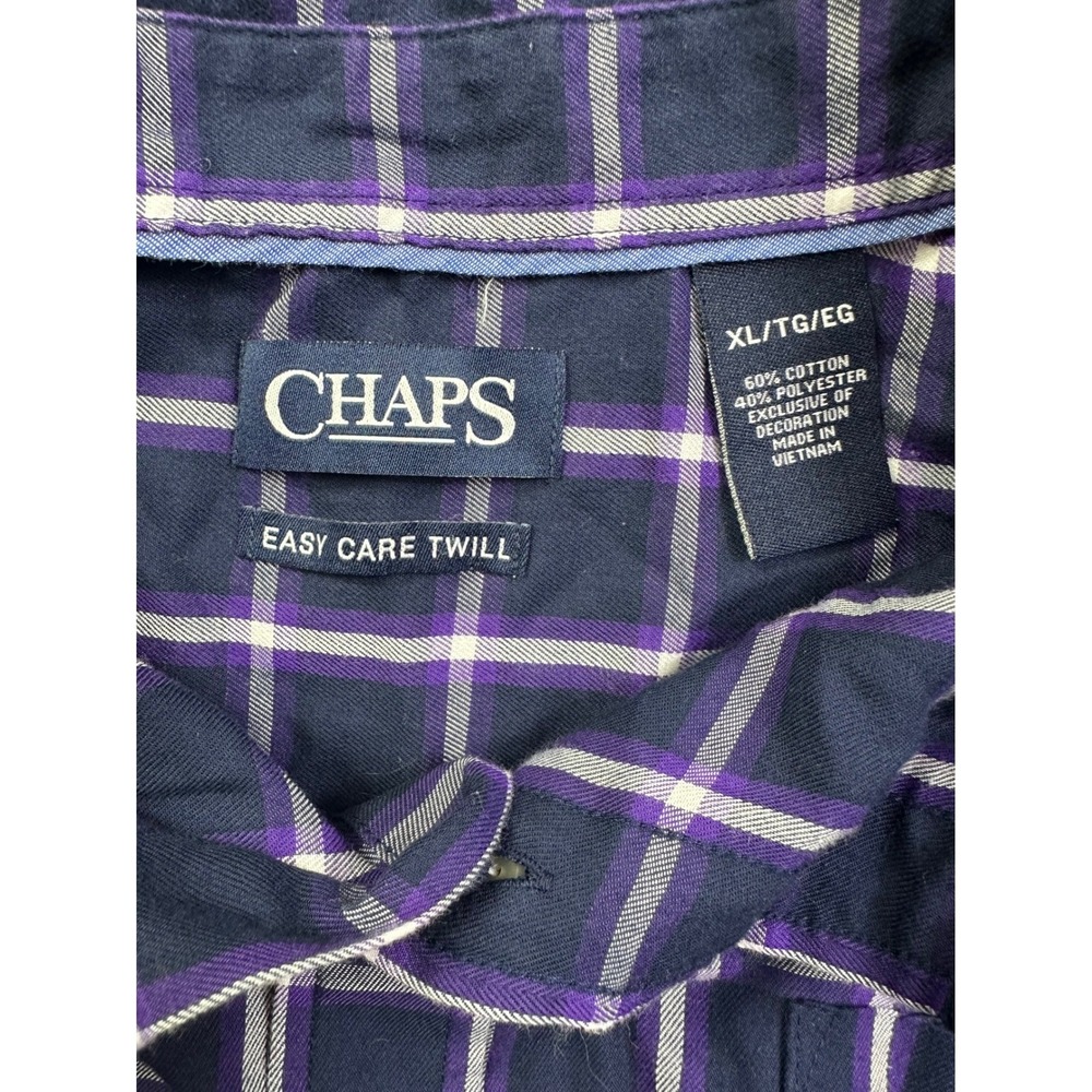 Chaps Mens XL Easy Care Twill Button Down Shirt Navy Purple‎ Plaid Long Sleeve
